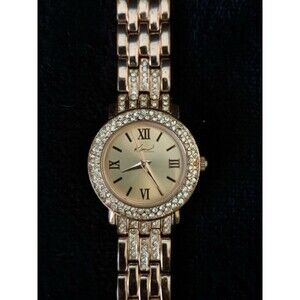 Watch Rose Gold Tone Rhinestone Bezel Kim Rogers Womens Ladies - NEW BATTERY